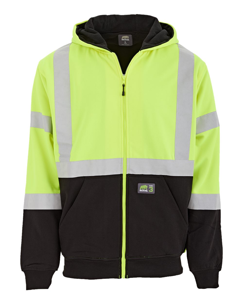 Berne HVF023 Hi-Vis Class 3 Color Block Full-Zip Hooded Sweatshirt – Custom Embroidered