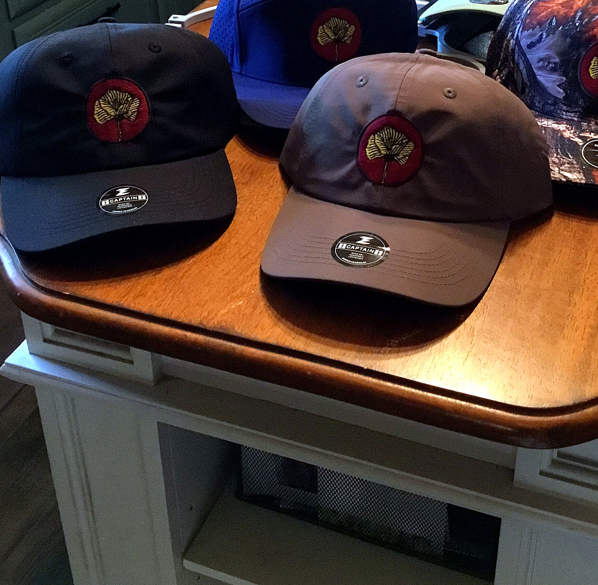 Custom embroidered hats with poppy logo