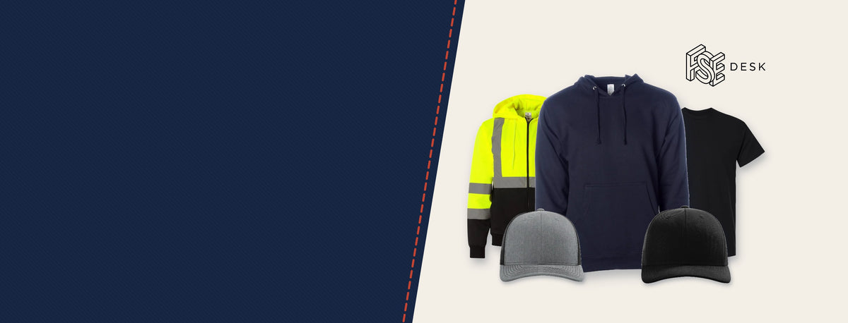 Custom embroidered hi-vis hoodie, hoodie, t-shirt and hats from Front Street Embroidery